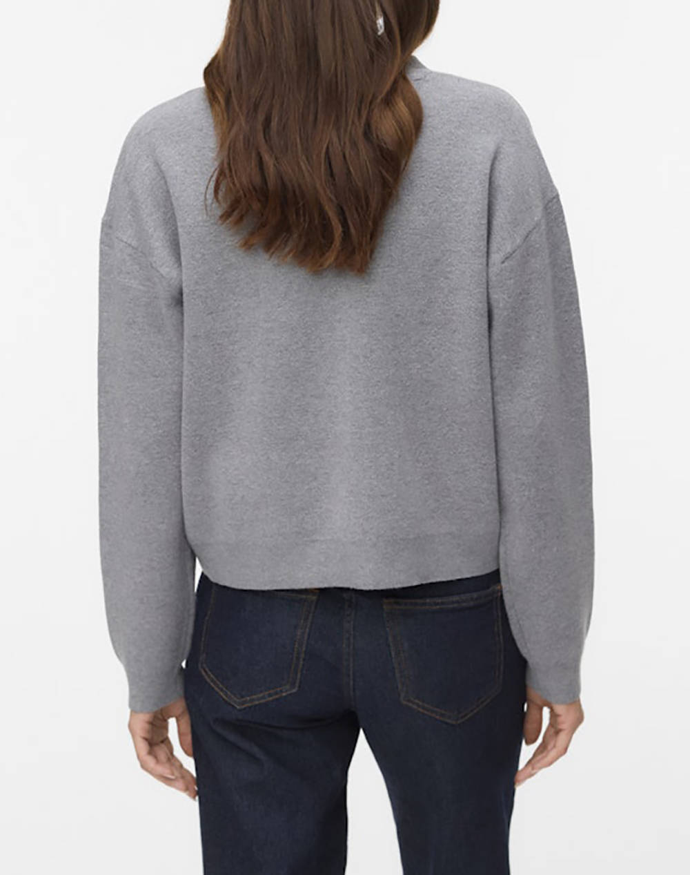 VERO MODA VERO MODA VMSABA FULL NEEDLE LS V-NECK CARDI NOOS 10331794-Medium Grey Melange Gray - 2