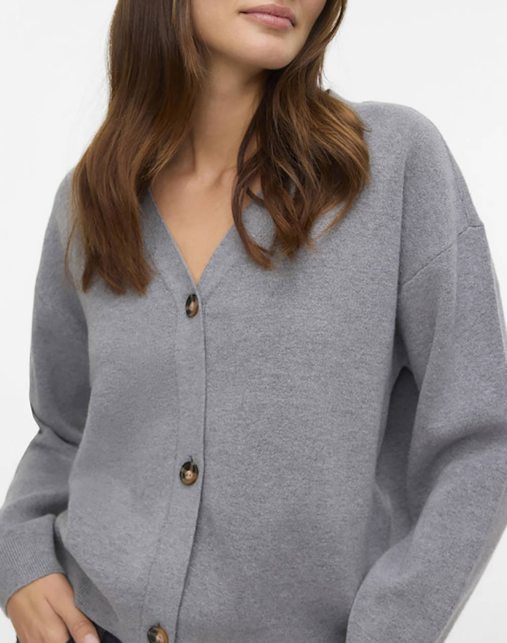 Vero Moda Vmsaba Full Needle Ls V-Neck Cardi Noos 10331794-Medium Grey Melange Gray Γυναικεία ρούχα μπλούζες Πλεκτά Politikos Shop Πολιτικός