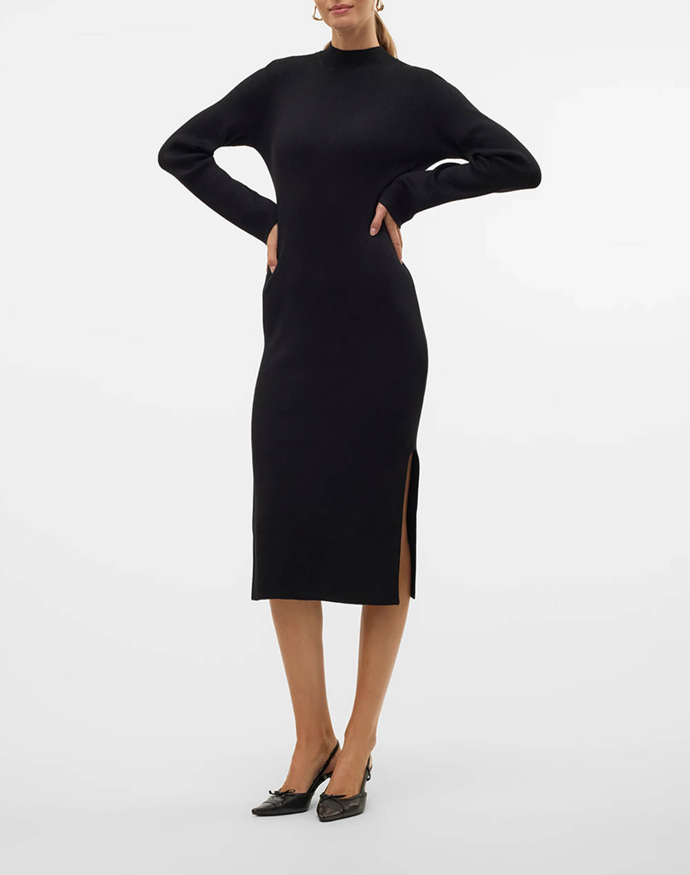 Vero Moda Vmlynzi Ls Calf Knit Dress Vma Noos 10312368-Black Black Γυναικεία ρούχα φορέματα Politikos Shop Πολιτικός