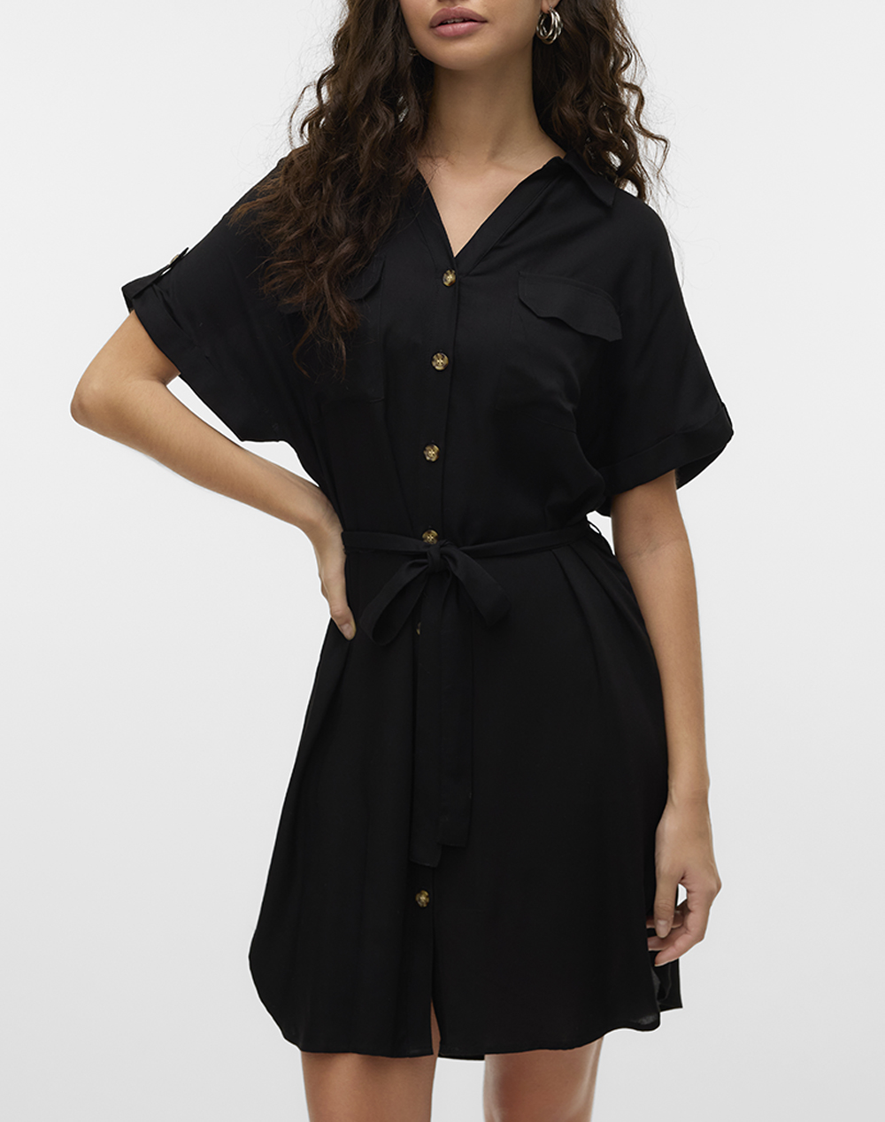 VERO MODA VMBUMPY SS SHORT SHIRT DRESS WVN NOOS 10325828-BLACK Black