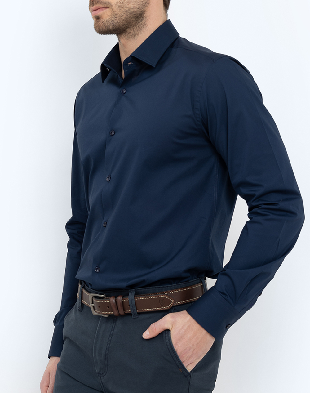 Bostonians Πουκαμισο Ποπλινα Slim Fit Plain Poplin Classic 3Acp0606-Blue Blue ανδρικά ρούχα πουκάμισα Politikos Shop Πολιτικός