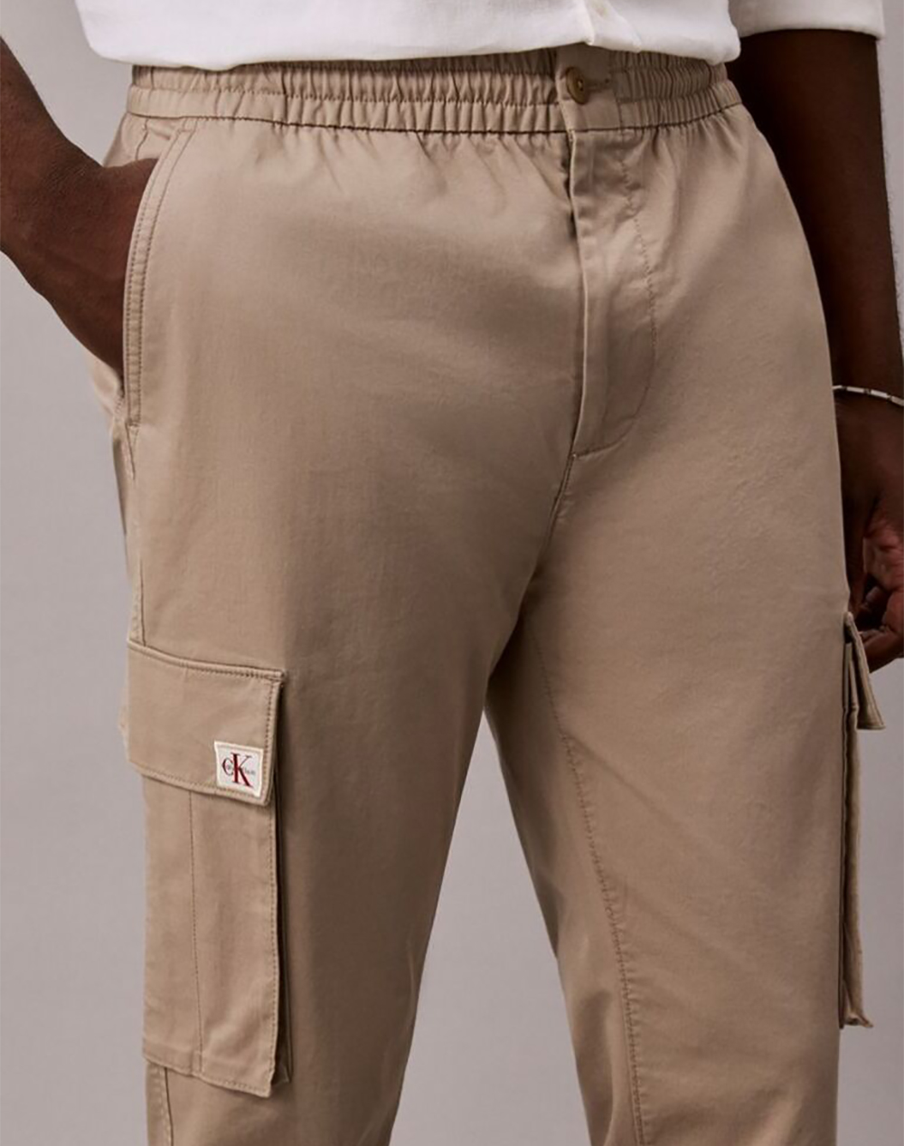 Calvin Klein Skinny Elastic Twill Cargo Pant Lv04Rd608G-Rak Biege ανδρικά ρούχα παντελόνια Politikos Shop Πολιτικός