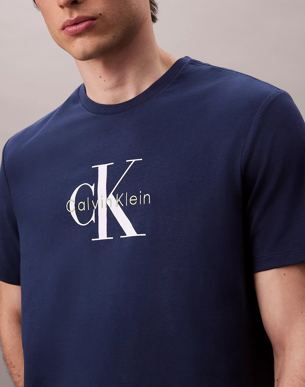 Calvin Klein Jeans Ss Hero Monologo Tee 20S Lv04Rb862G-C3I Jeanblue ανδρικά ρούχα μπλούζες T-Shirt Politikos Shop Πολιτικός