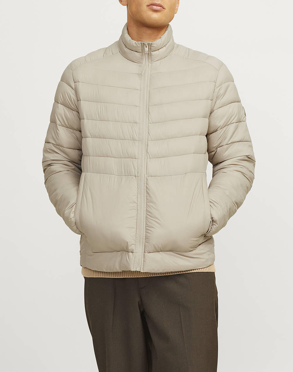 JACK&JONES JJESPRINT PUFFER COLLAR NOOS 12258444-CrockerySOLID Biege