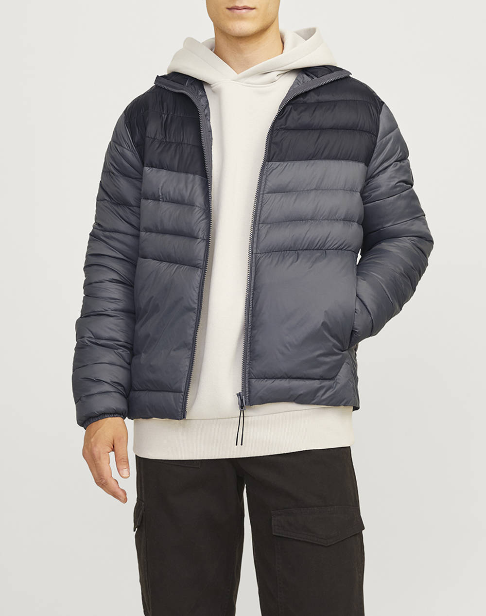JACK&JONES JJESPRINT PUFFER COLLAR NOOS 12258444-AsphaltBLACK BLOCKING DarkGray
