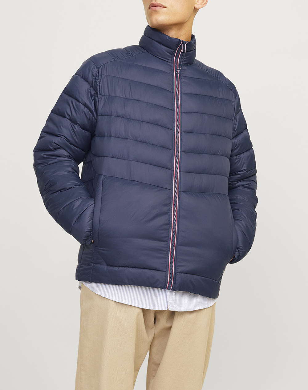 JACK&JONES JACK&JONES JJESPRINT PUFFER COLLAR NOOS 12258444-Navy BlazerTRUE RED STITCHES NavyBlue