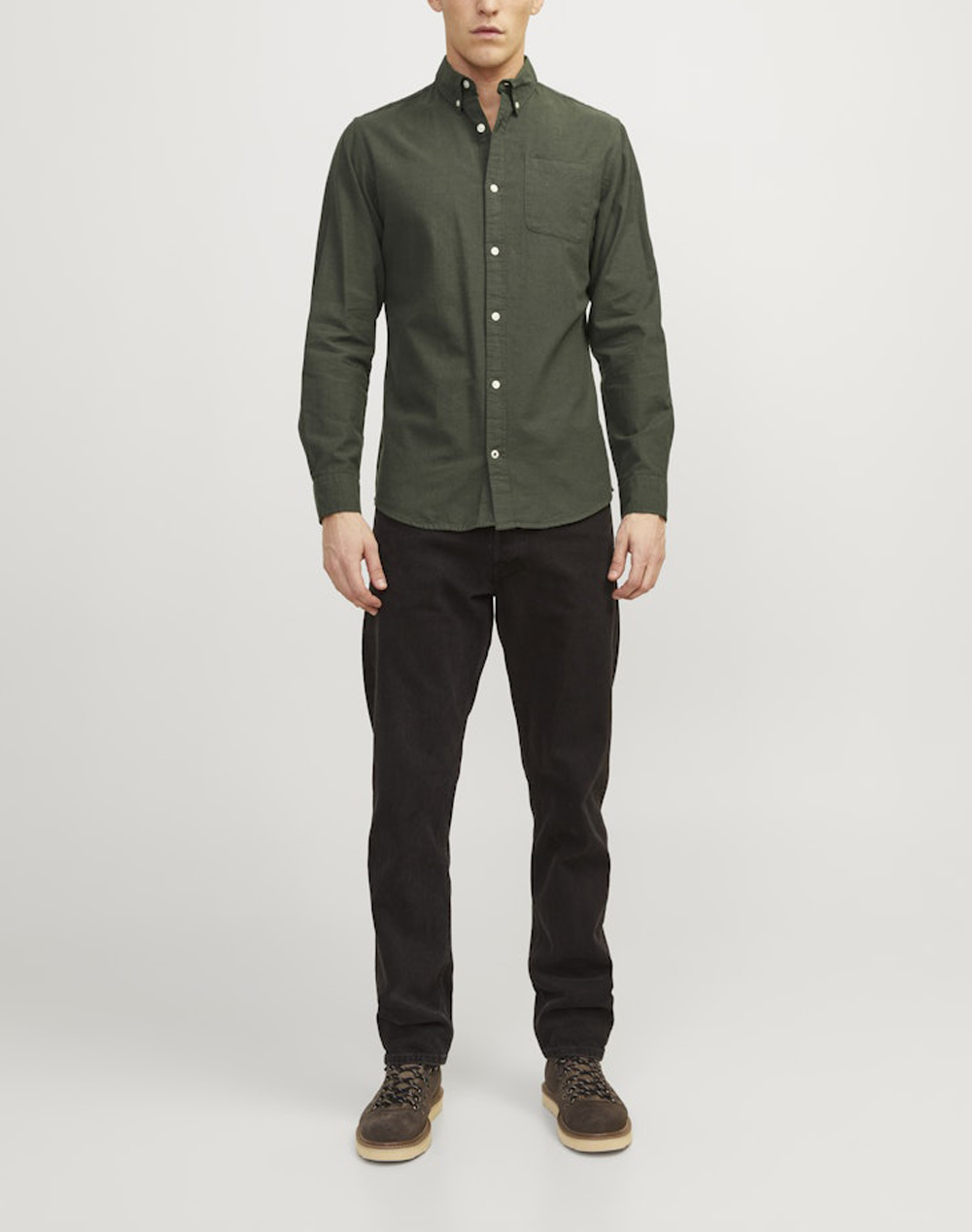 Jack Jones Jjeoxford Shirt Ls Noos 12182486-Forest Nightslim Fit Khaki ανδρικά ρούχα πουκάμισα Politikos Shop Πολιτικός