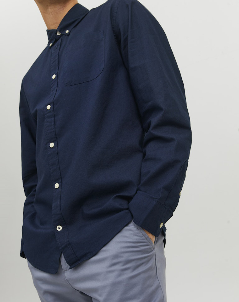 Jack Jones Jjeoxford Shirt Ls Noos 12182486-Navy Blazerslimfit Navyblue ανδρικά ρούχα πουκάμισα Politikos Shop Πολιτικός