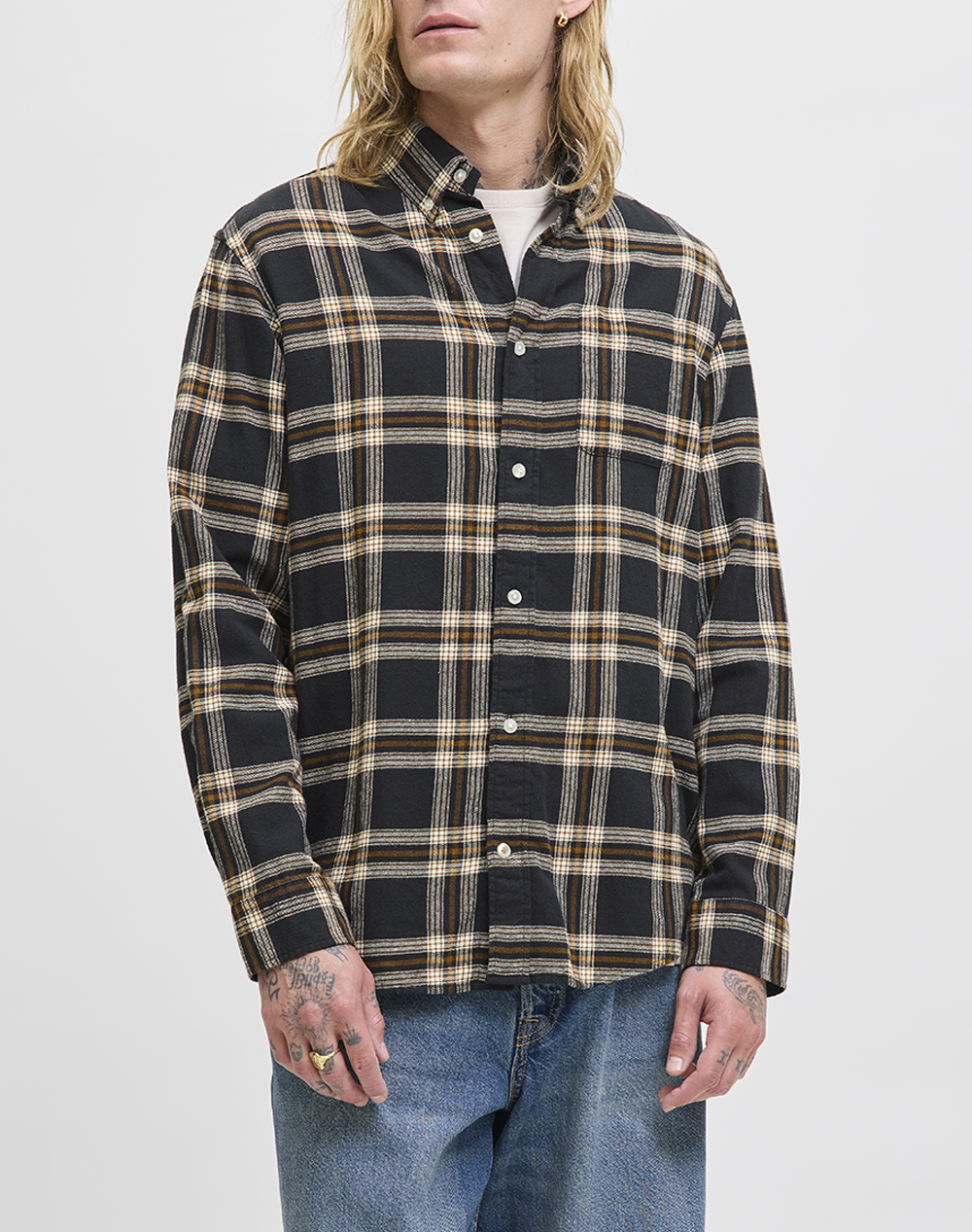JACK&JONES JJECLASSIC FLANNEL CHECK SHIRT LS SN 12278406-BLACK Mixed