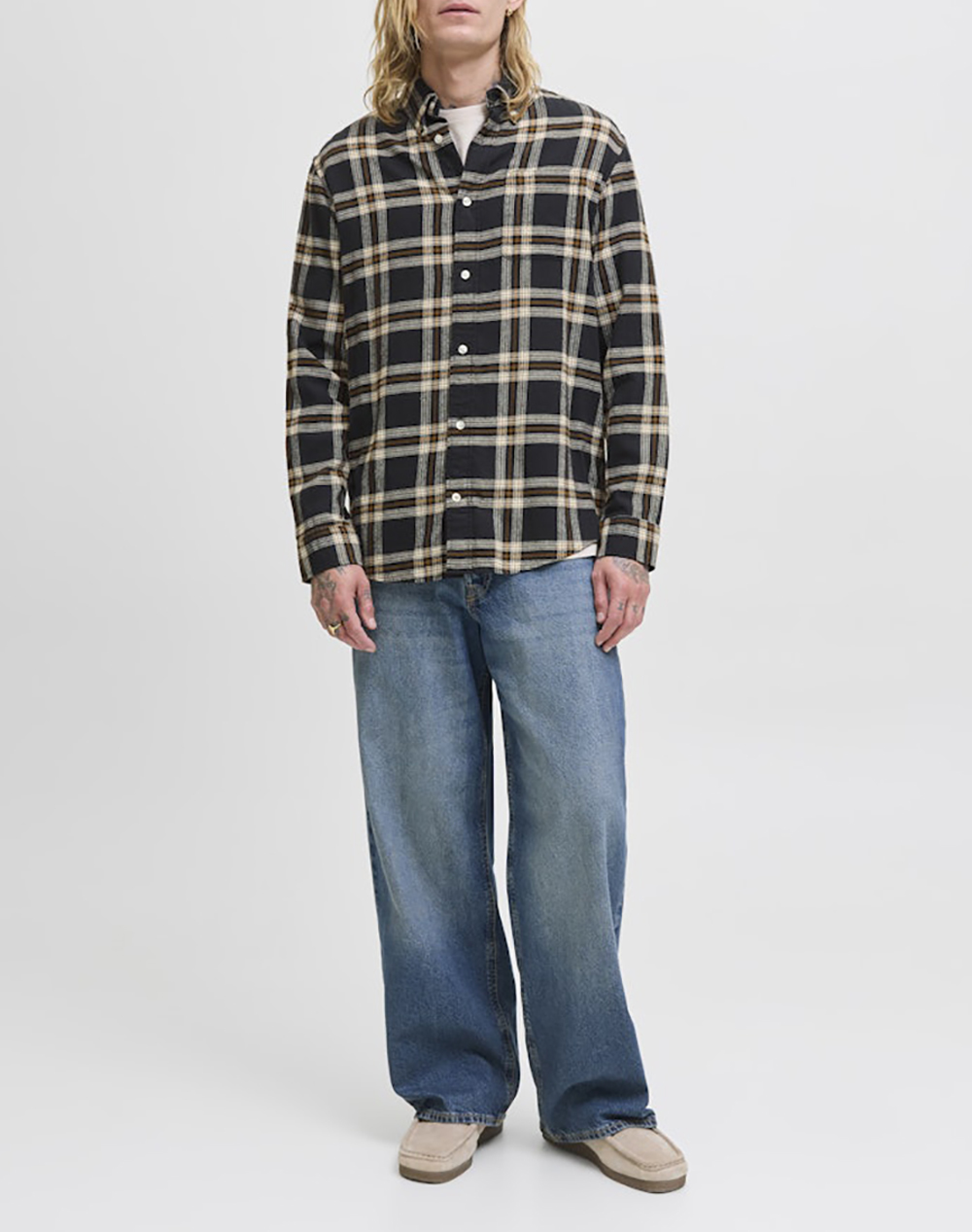 Jack Jones Jjeclassic Flannel Check Shirt Ls Sn 12278406-Black Mixed ανδρικά ρούχα πουκάμισα Politikos Shop Πολιτικός