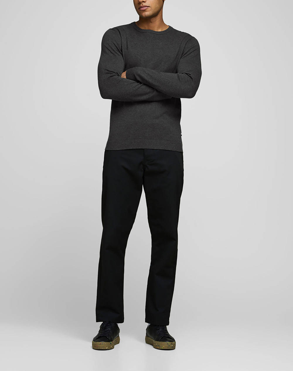 Jack Jones Πουλοβερ Jjebasic Knit Crew Neck Noos 12137190-Dark Grey Darkgray ανδρικά ρούχα μπλούζες Πλεκτά Politikos Shop Πολιτικός