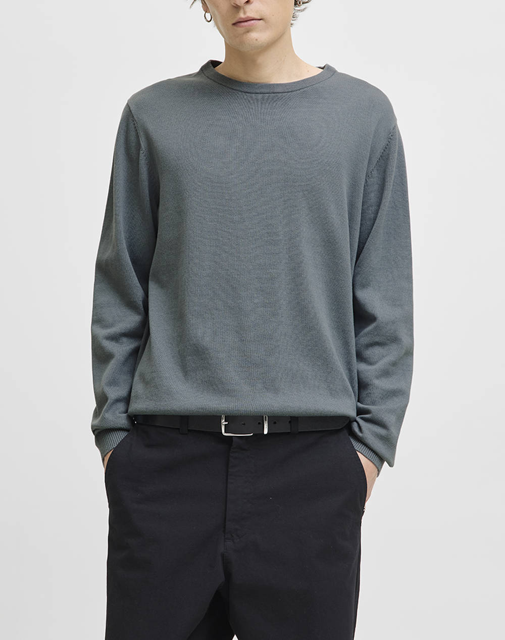 JACK&JONES ΠΟΥΛΟΒΕΡ JJEBASIC KNIT CREW NECK NOOS 12137190-Stormy Weather Gray