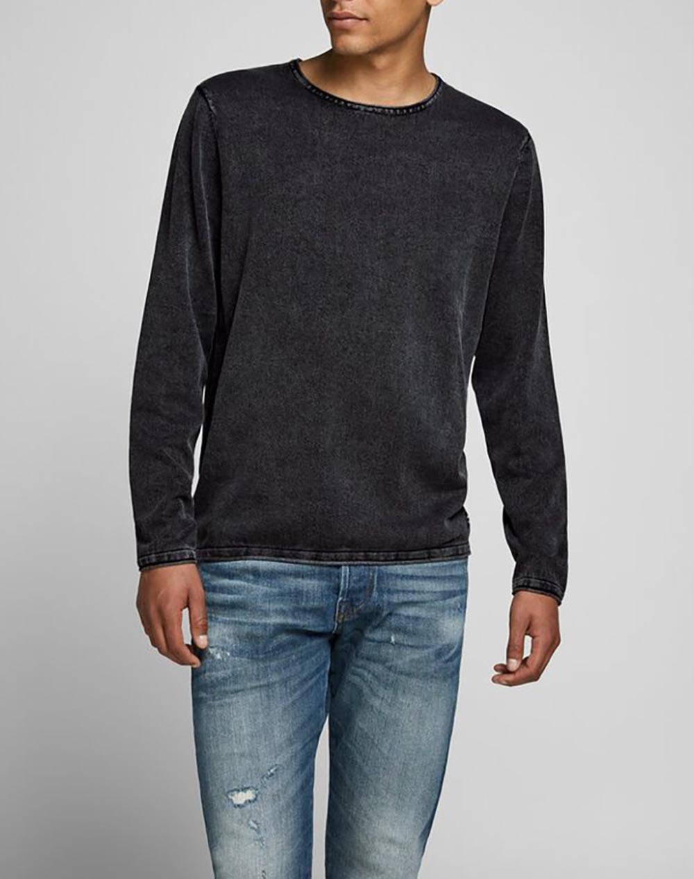 JACK&JONES ΜΠΛΟΥΖΑ JJELEO KNIT CREW NECK NOOS 12174001-CAVIAR DarkGray