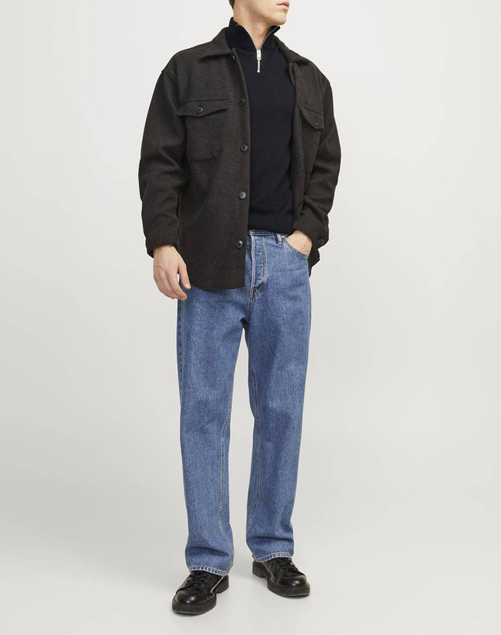 Jack Jones Jjeemil Knit Half Zip Noos 12189339-Black Black ανδρικά ρούχα μπλούζες Πλεκτά Politikos Shop Πολιτικός