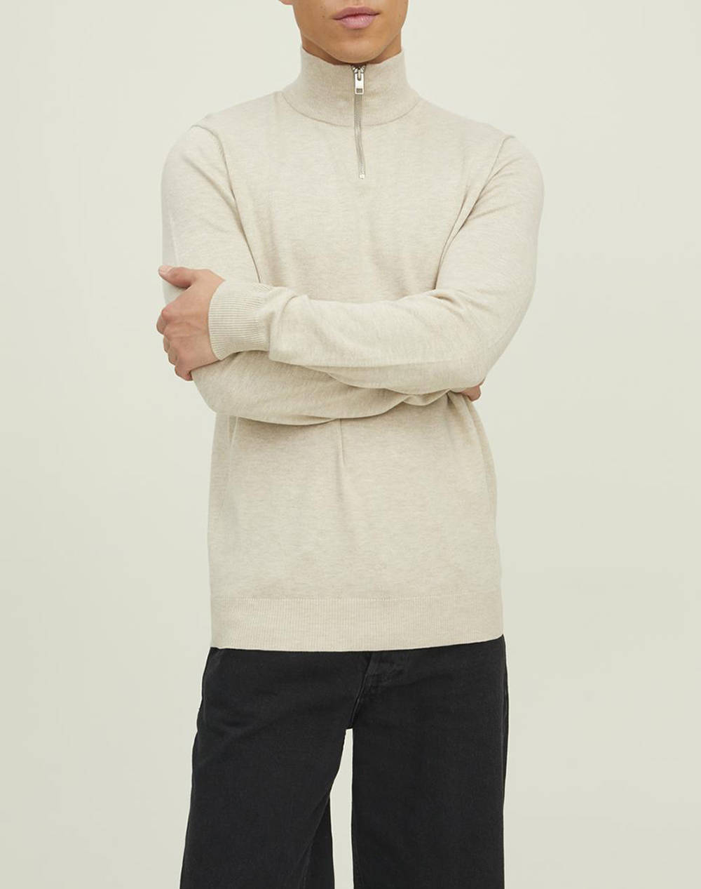 JACK&JONES JJEEMIL KNIT HALF ZIP NOOS 12189339-Oatmeal Ecru