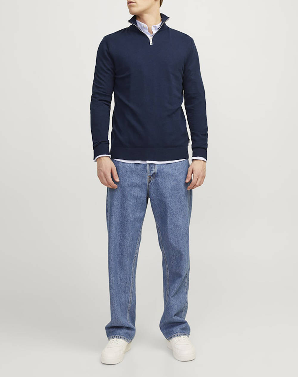 Jack Jones Jjeemil Knit Half Zip Noos 12189339-Navy Blazer Navyblue ανδρικά ρούχα μπλούζες Πλεκτά Politikos Shop Πολιτικός