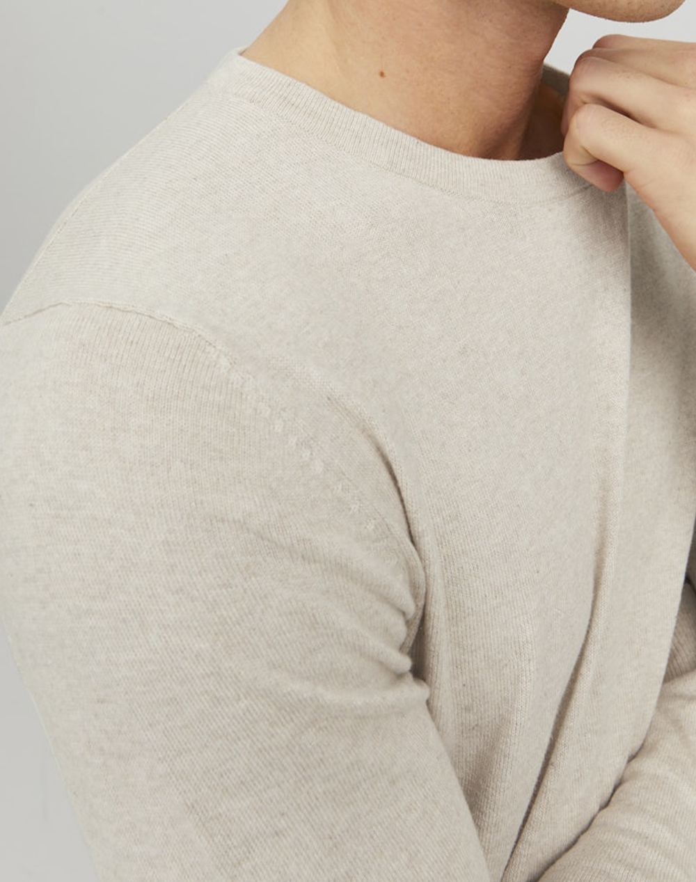 Jack Jones Jjeemil Knit Crew Neck Noos 12208364-Oatmealmelange Cream ανδρικά ρούχα μπλούζες Πλεκτά Politikos Shop Πολιτικός