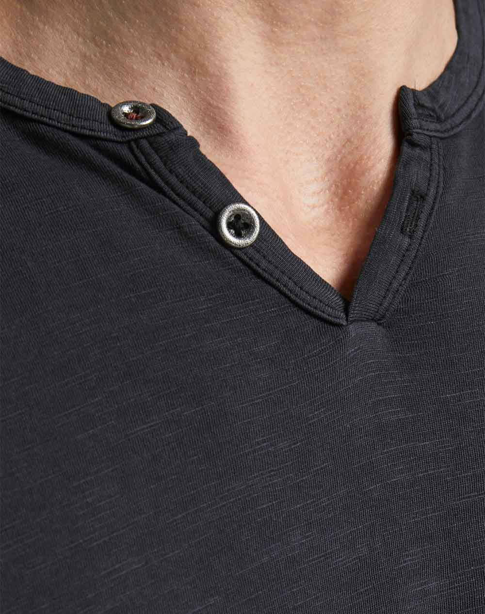 Jack Jones Jjesplit Neck Tee 12164972-Black Black ανδρικά ρούχα μπλούζες T-Shirt Politikos Shop Πολιτικός