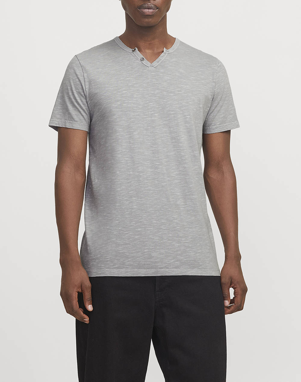 JACK&JONES JJESPLIT NECK TEE 12164972-Ultimate Grey Gray