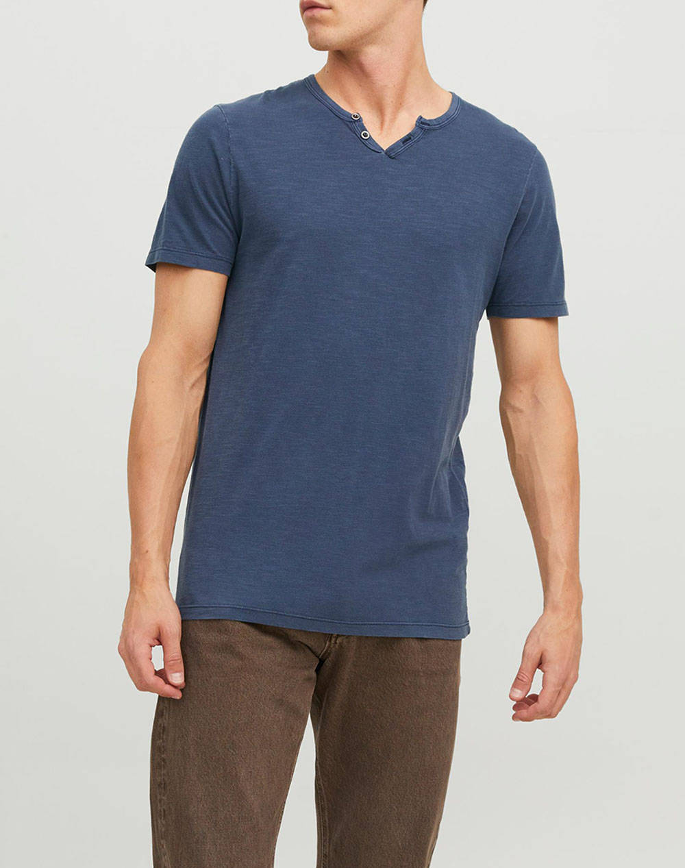 JACK&JONES JJESPLIT NECK TEE 12164972-navyblazerfit NavyBlue
