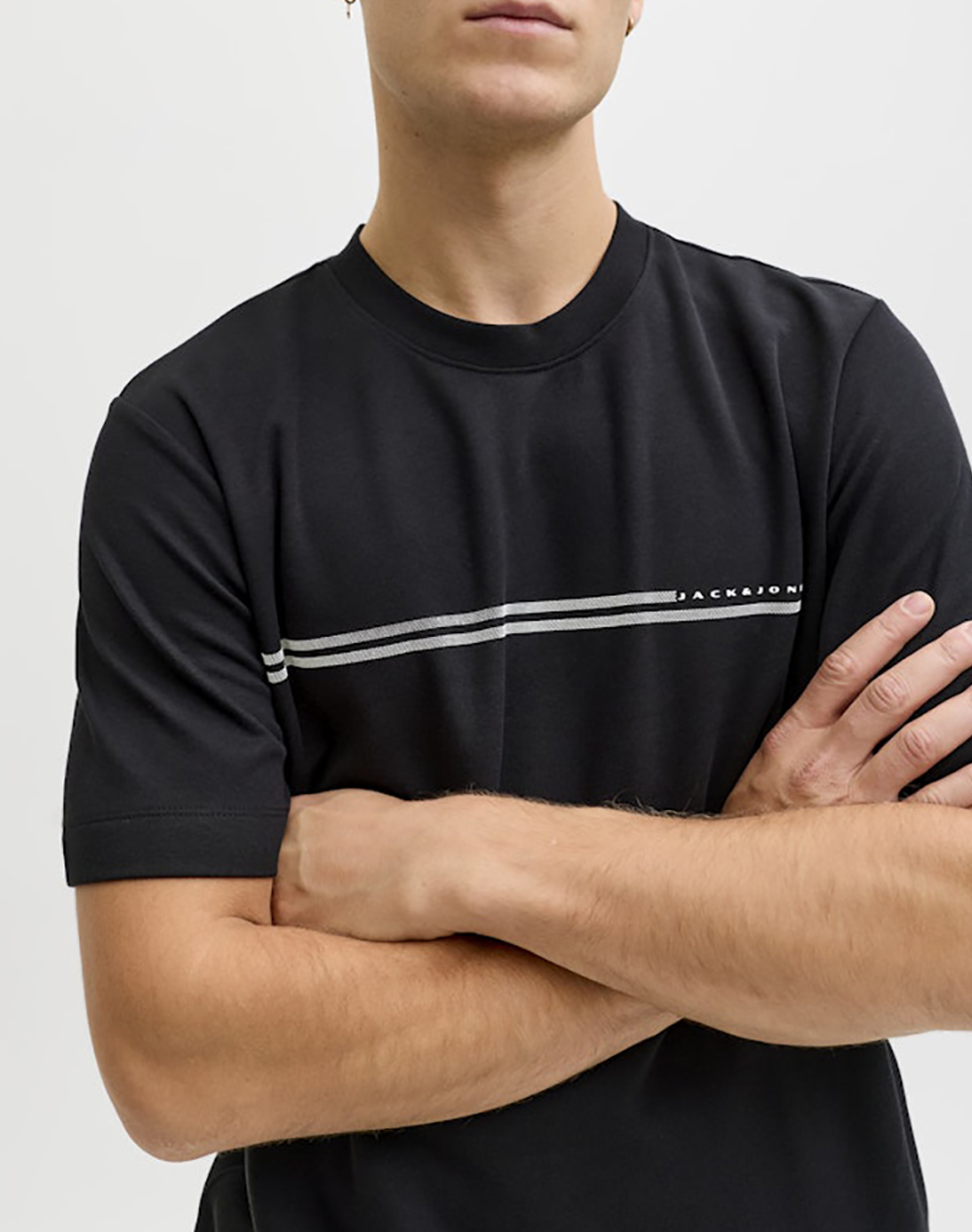 Jack Jones Jcofusion Chest Brand Tee Ss Crew Noos 12289936-Black Black ανδρικά ρούχα μπλούζες T-Shirt Politikos Shop Πολιτικός