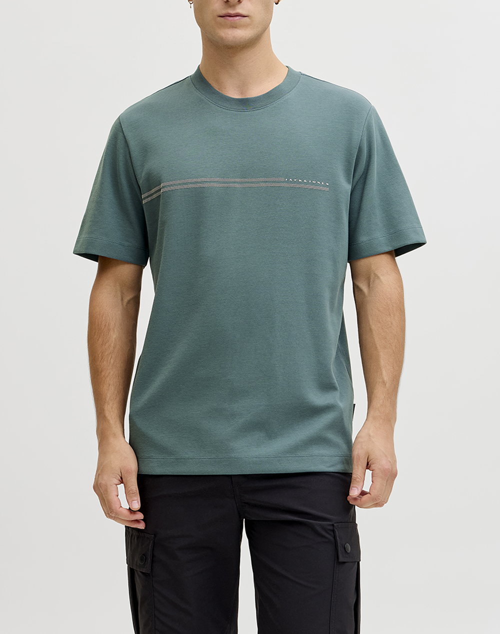 JACK&JONES JCOFUSION CHEST BRAND TEE SS CREW NOOS 12289936-North Atlantic Petrol