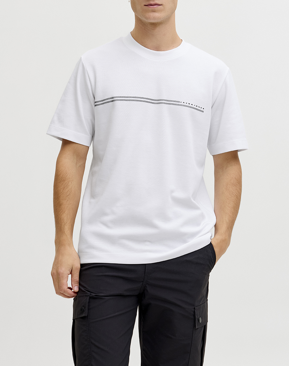 JACK&JONES JCOFUSION CHEST BRAND TEE SS CREW NOOS 12289936-BRIGHT WHITE White