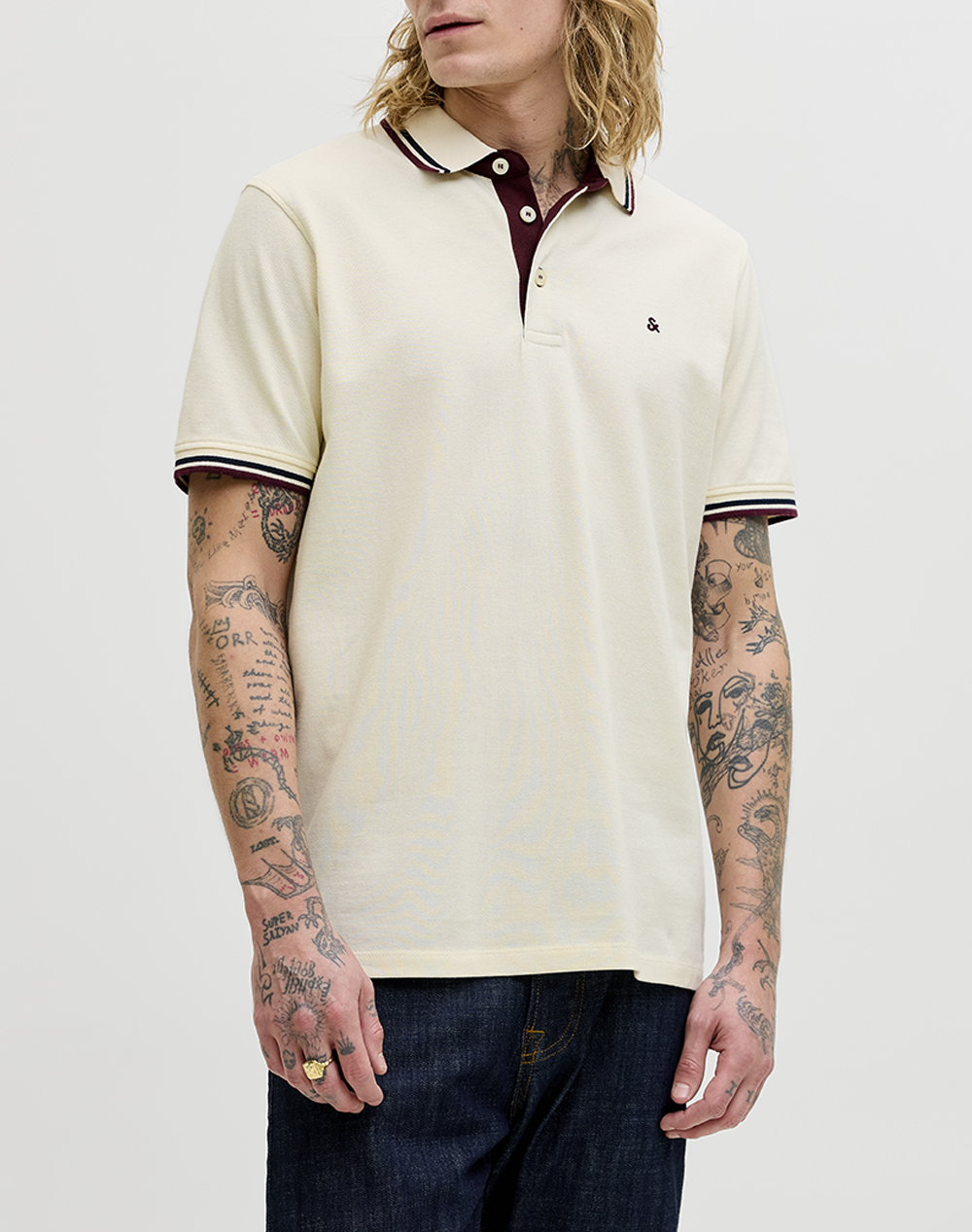 JACK&JONES ΜΠΛΟΥΖΑ ΑΝΤΡΙΚΗ JJEPAULOS POLO SS NOOS 12136668-Antique WhitePLAY Cream