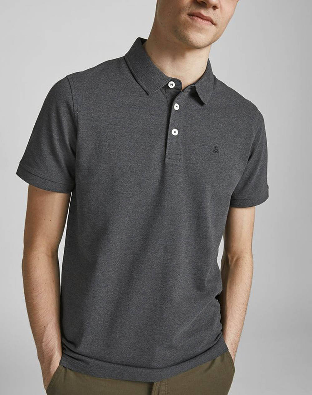Jack Jones Μπλούζα Αντρικη Jjepaulos Polo Ss Noos 12136668-Dark Grey Melange Darkgray ανδρικά ρούχα μπλούζες Politikos Shop Πολιτικός