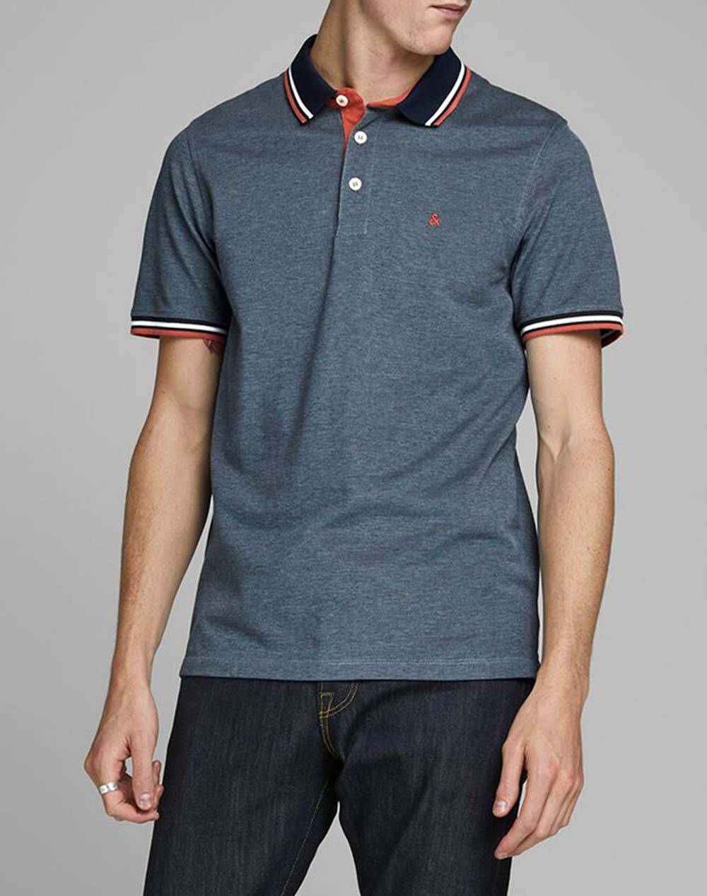 JACK&JONES ΜΠΛΟΥΖΑ ΑΝΤΡΙΚΗ JJEPAULOS POLO SS NOOS 12136668-DENIM BLUE DenimBlue