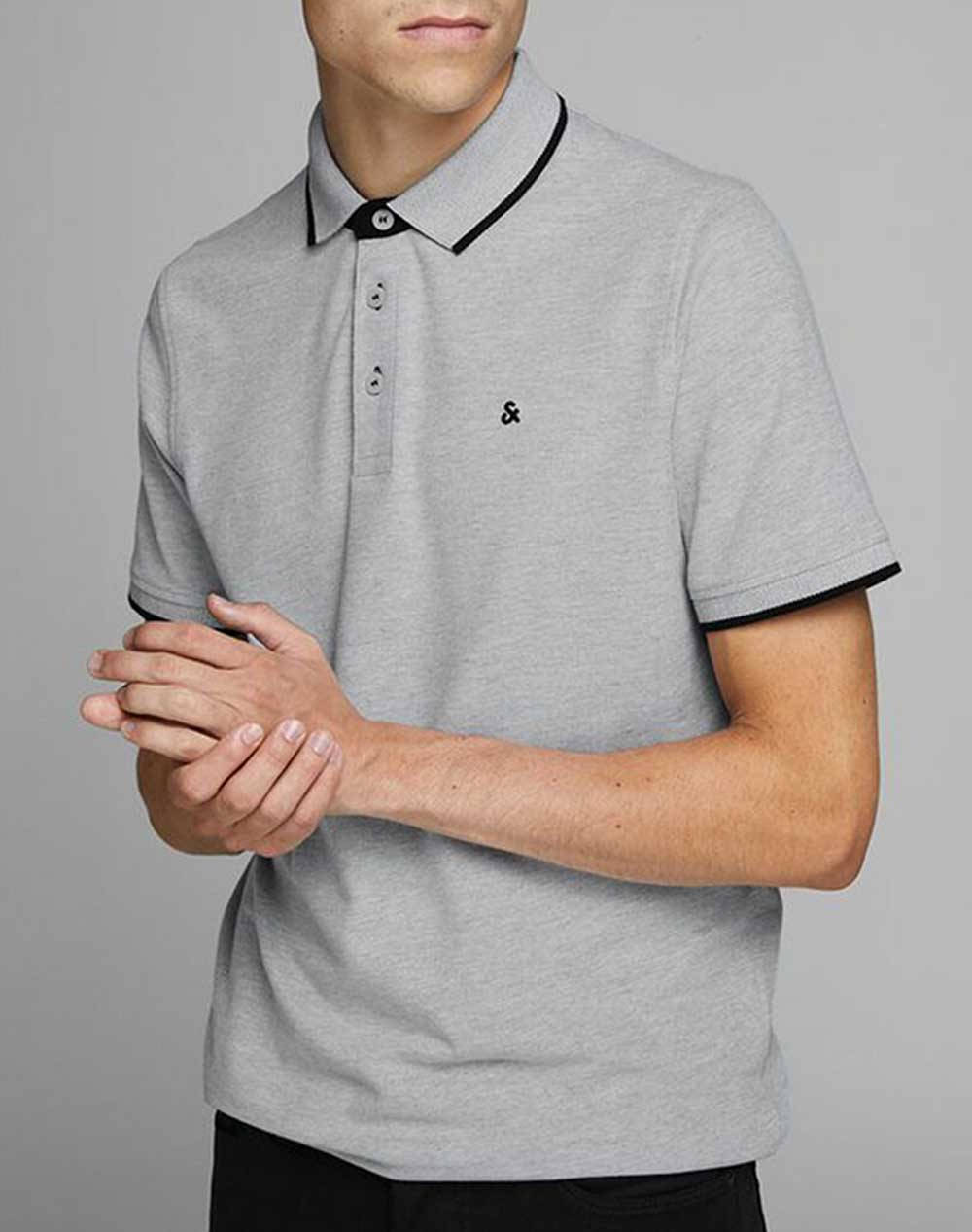 Jack Jones Μπλούζα Αντρικη Jjepaulos Polo Ss Noos 12136668-Light Grey Melange Lightgray ανδρικά ρούχα μπλούζες Politikos Shop Πολιτικός