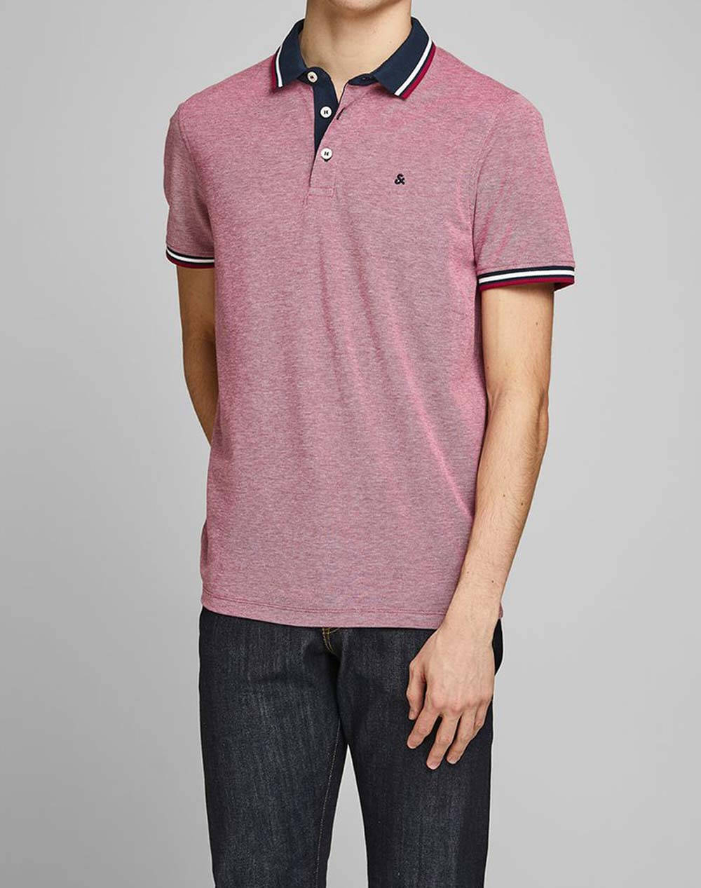 JACK&JONES ΜΠΛΟΥΖΑ ΑΝΤΡΙΚΗ JJEPAULOS POLO SS NOOS 12136668-Rio Red Red