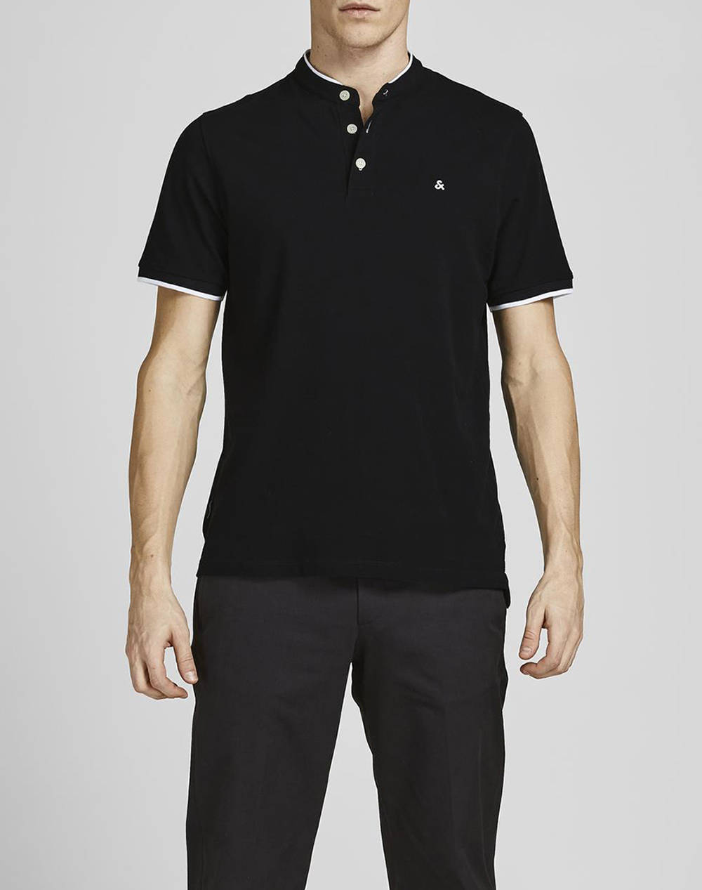 JACK&JONES JJEPAULOS MAO POLO SS NOOS 12199711-BLACK Black