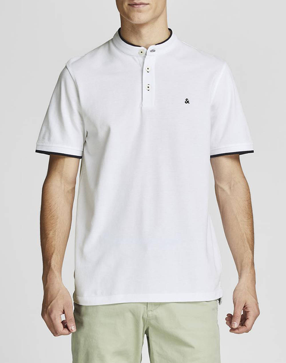 JACK&JONES JJEPAULOS MAO POLO SS NOOS 12199711-WHITE White