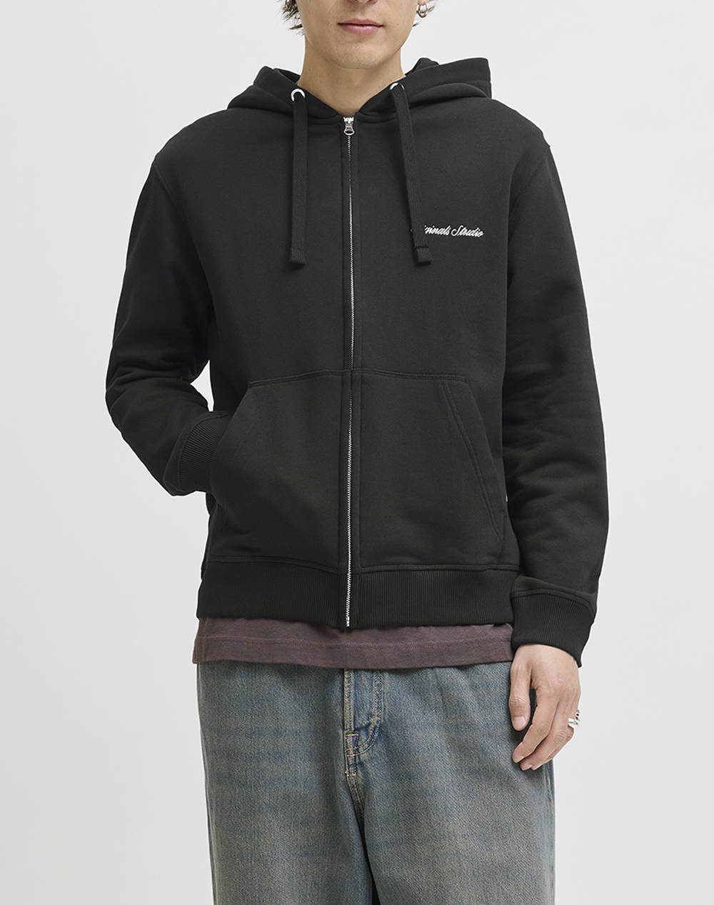 JACK&JONES JACK&JONES JORNORREBRO EMB SWEAT ZIP HOOD NOOS 12282901-BLACK Black