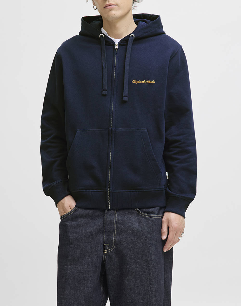 JACK&JONES JORNORREBRO EMB SWEAT ZIP HOOD NOOS 12282901-Ocean Cavern DarkBlue