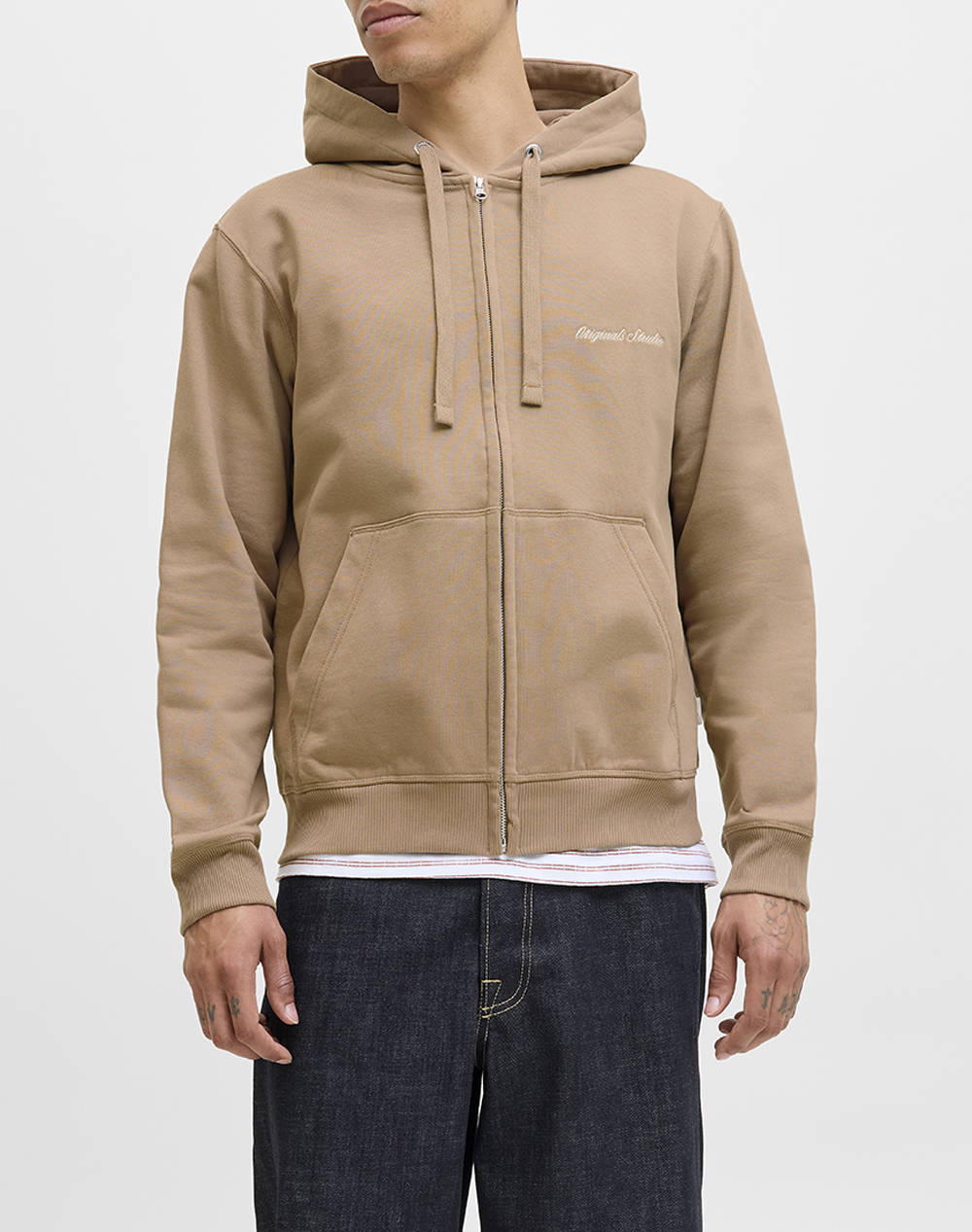 JACK&JONES JORNORREBRO EMB SWEAT ZIP HOOD NOOS 12282901-Mocha Meringue SandyBrown