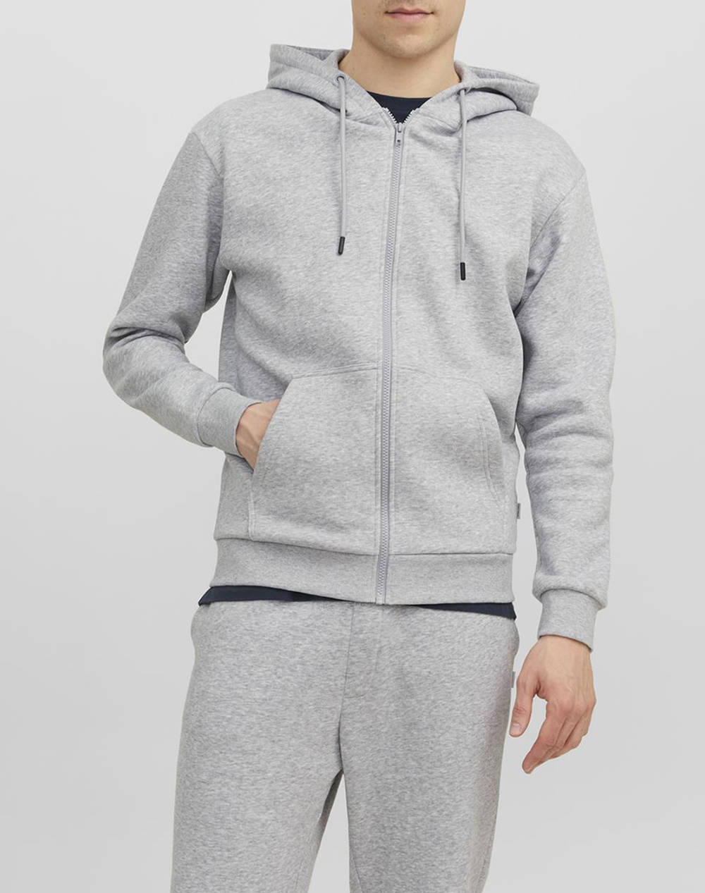JACK&JONES JJEBRADLEY SWEAT ZIP HOOD NOOS 12249342-Light Grey Melange LightGray