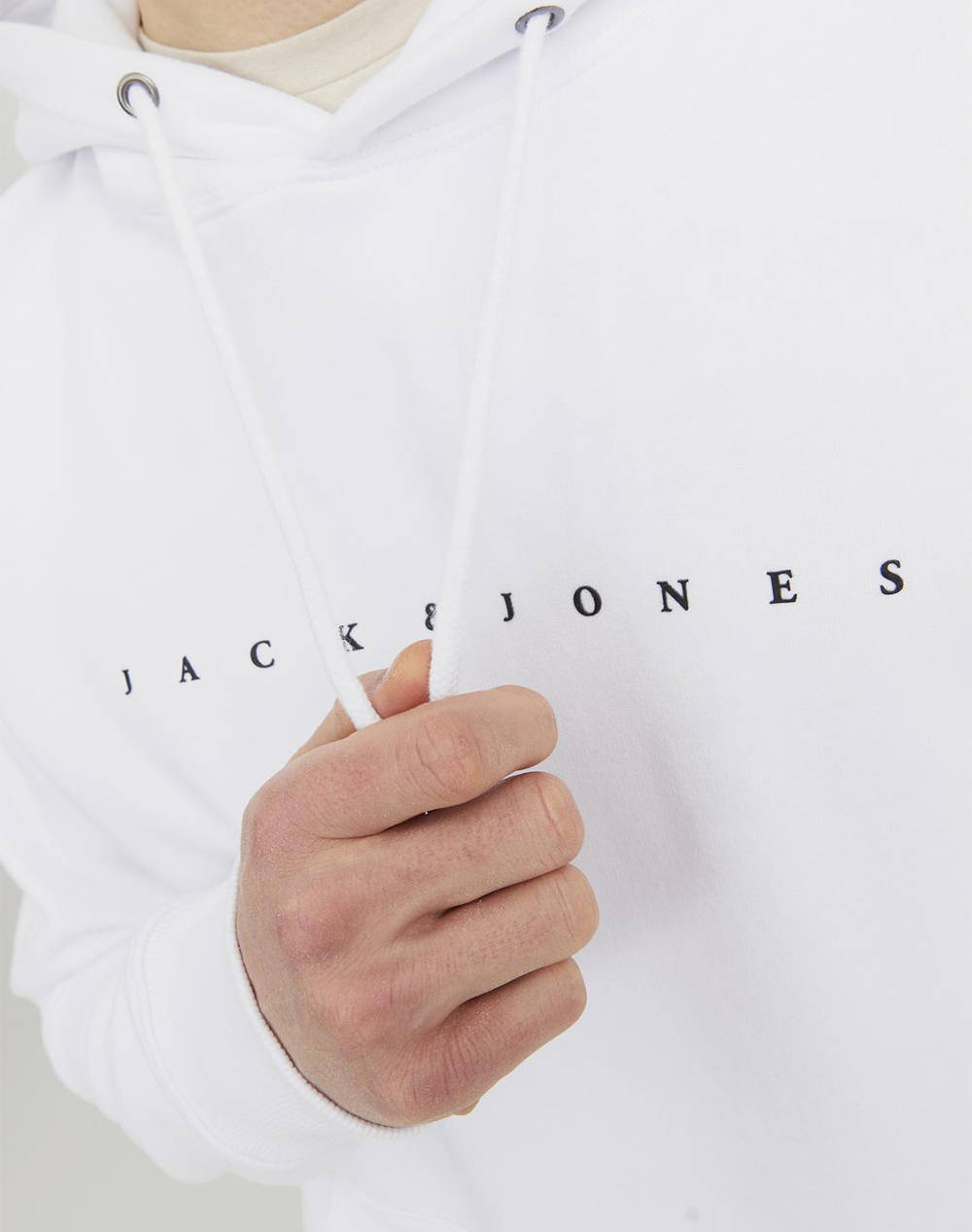 Jack Jones Jjestar Jj Sweat Hood Noos 12233972-White White ανδρικά ρούχα μπλούζες φούτερ Politikos Shop Πολιτικός