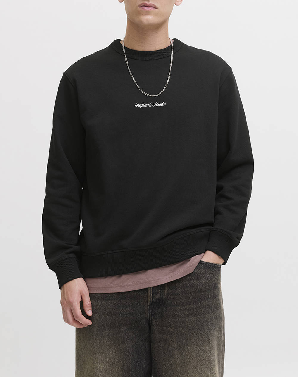 JACK&JONES JORNORREBRO EMB SWEAT CREW NOOS 12282893-BLACK Black