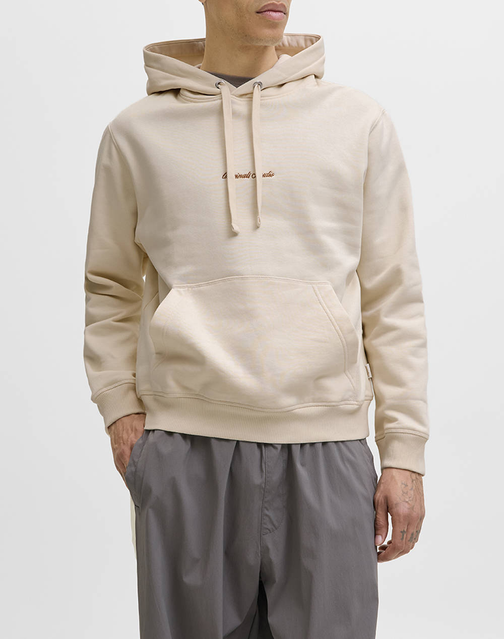 JACK&JONES JACK&JONES JORNORREBRO EMB SWEAT HOOD NOOS 12282861-Antique White OffWhite
