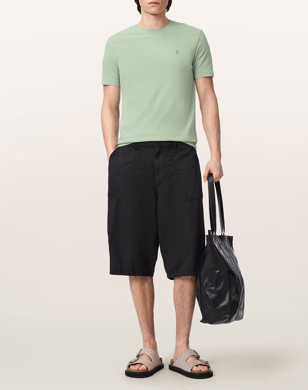 All Saints Brace Ss Crew M030Jb-Celadon Green-Celadon Green Lightgreen ανδρικά ρούχα μπλούζες T-Shirt Politikos Shop Πολιτικός