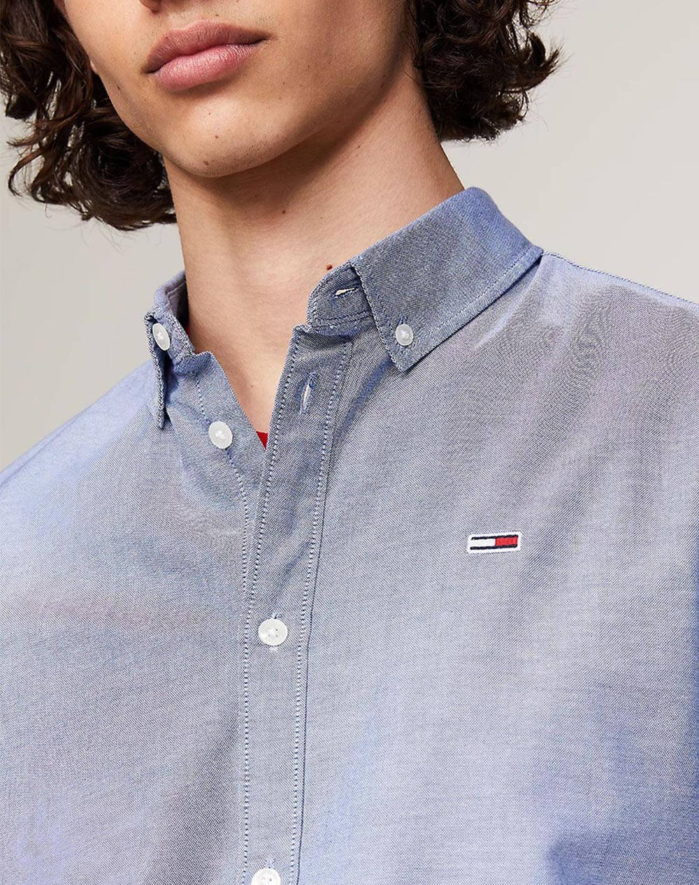 Tommy Jeans Tjm Slim Stretch Oxford Shirt Dm0Dm09594-C87 Steelblue ανδρικά ρούχα πουκάμισα Politikos Shop Πολιτικός
