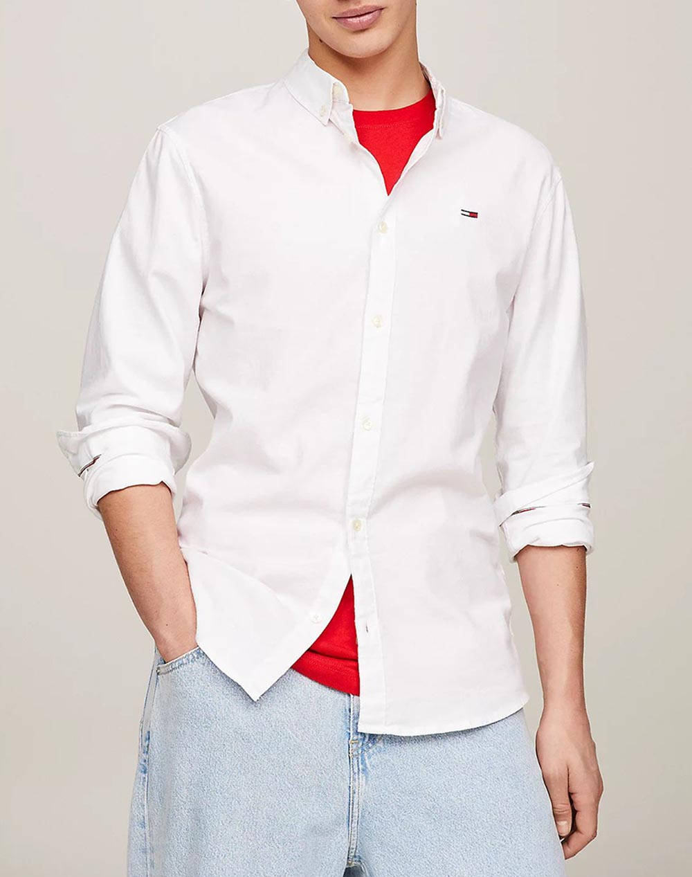 TOMMY JEANS TJM SLIM STRETCH OXFORD SHIRT DM0DM09594-YBR White