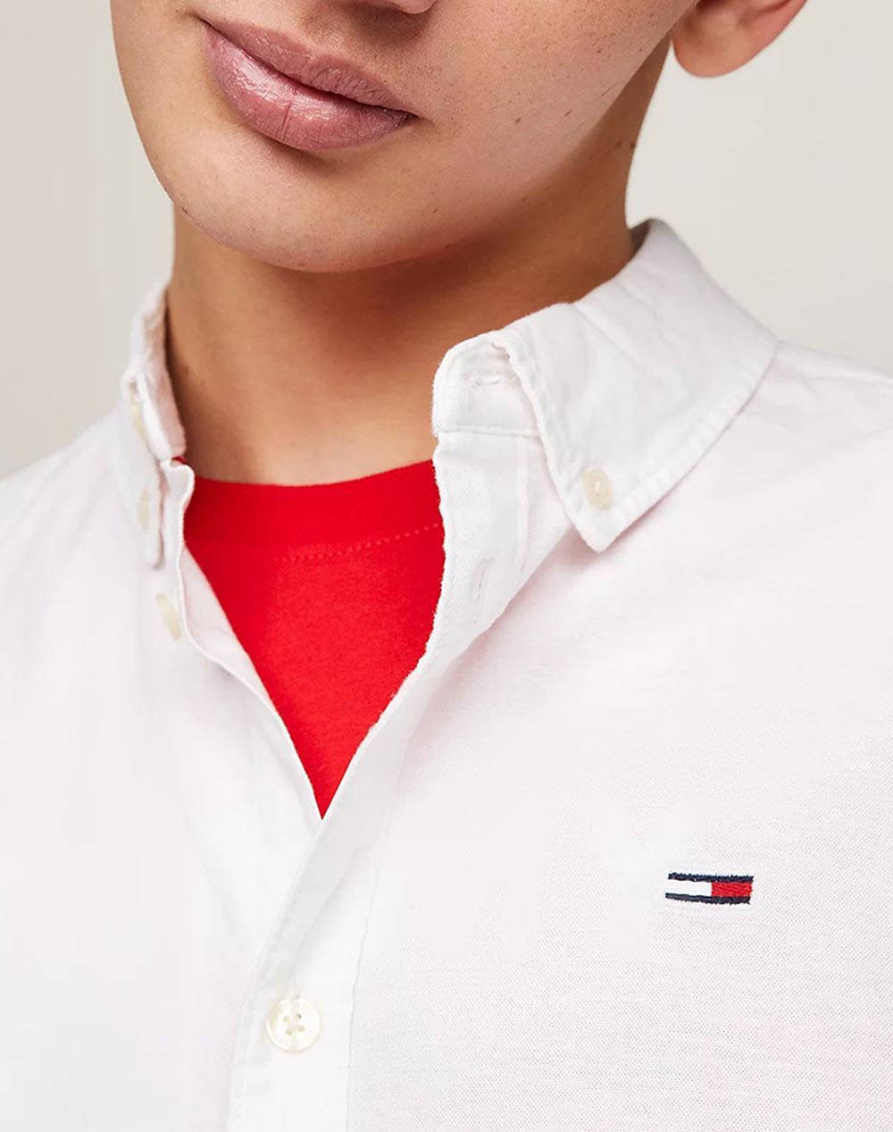 Tommy Jeans Tjm Slim Stretch Oxford Shirt Dm0Dm09594-Ybr White ανδρικά ρούχα πουκάμισα Politikos Shop Πολιτικός