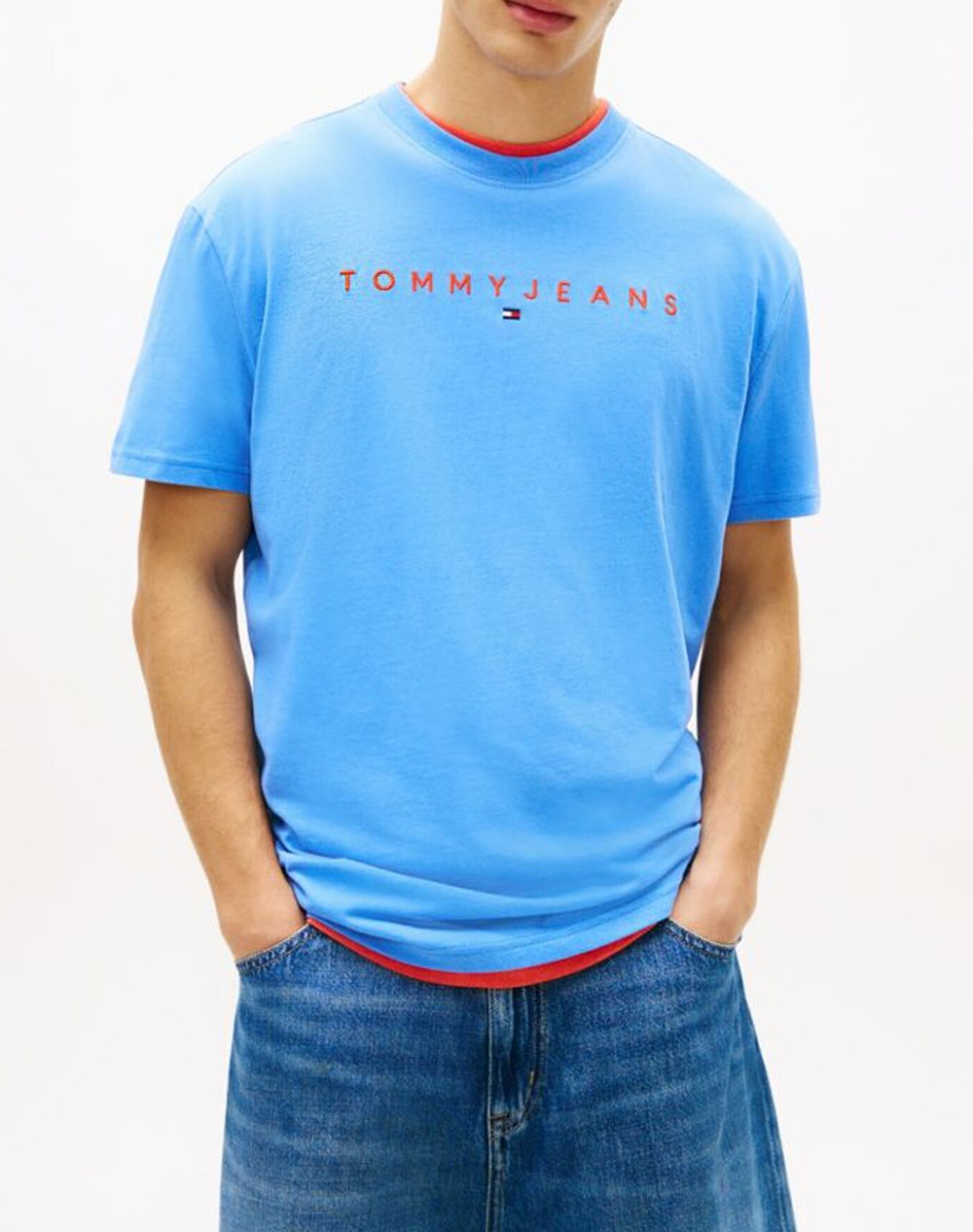 TOMMY JEANS TJM REG LINEAR LOGO TEE EXT DM0DM20744-C38 LightBlue