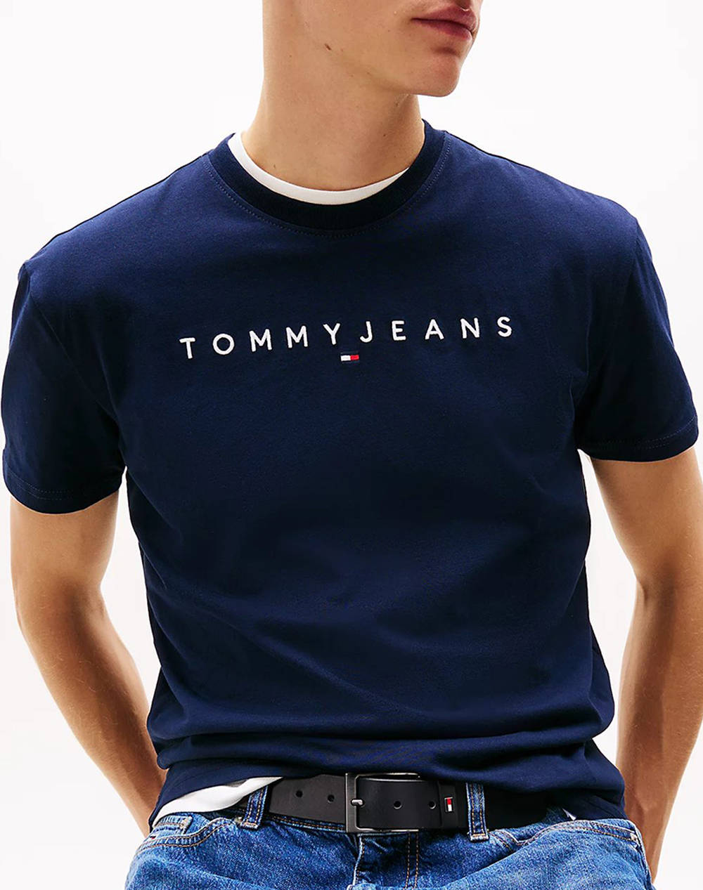 Tommy Jeans Tjm Reg Linear Logo Tee Ext Dm0Dm20744-C1G Navyblue ανδρικά ρούχα μπλούζες T-Shirt Politikos Shop Πολιτικός