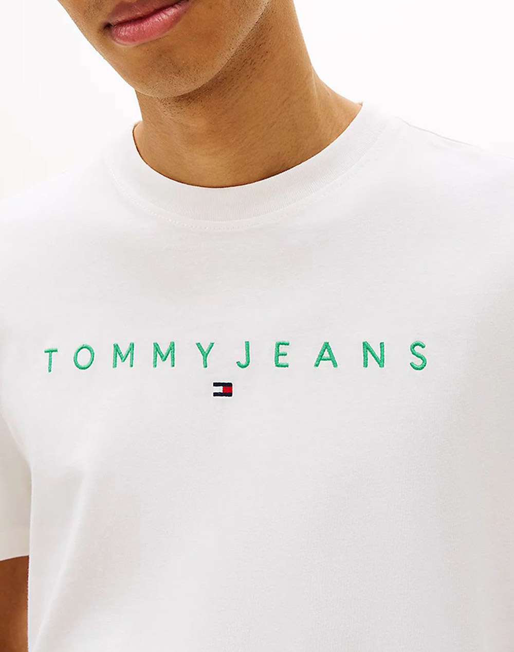 Tommy Jeans Tjm Reg Linear Logo Tee Ext Dm0Dm20744-L5Y Offwhite ανδρικά ρούχα μπλούζες T-Shirt Politikos Shop Πολιτικός