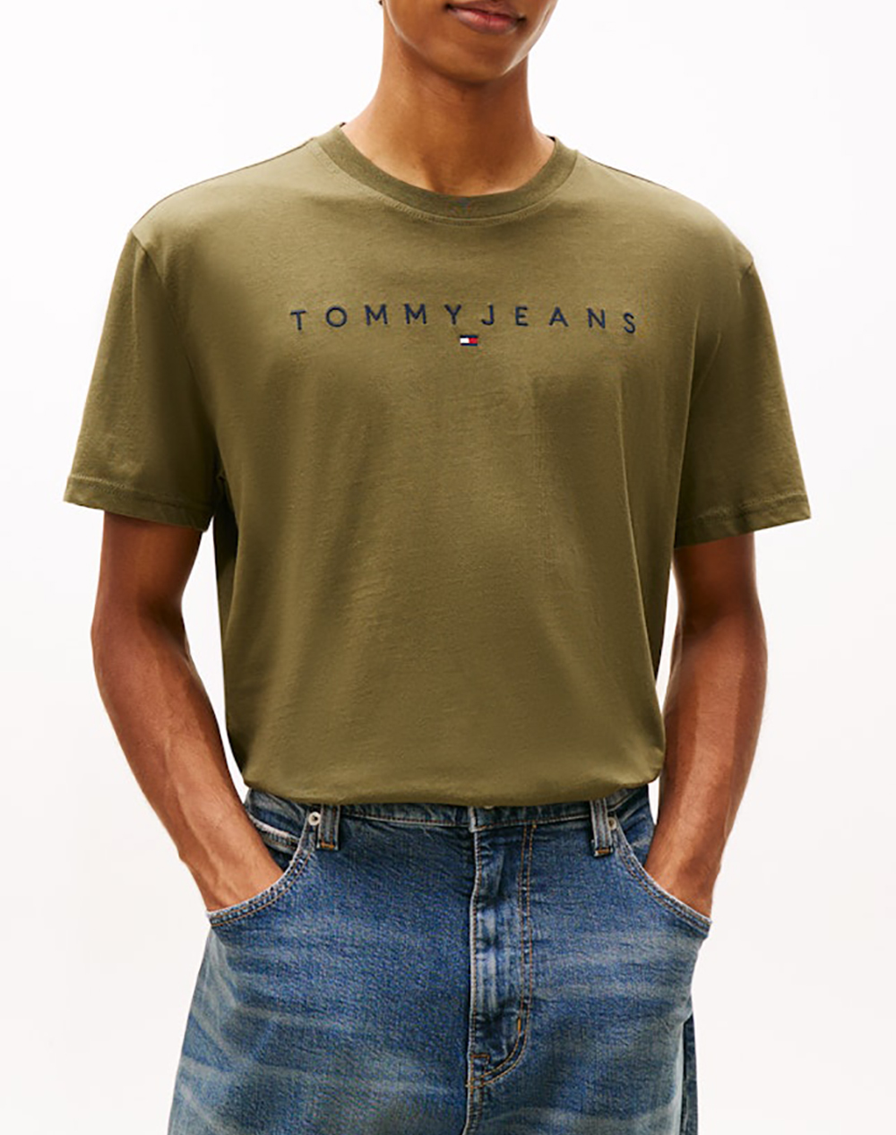 TOMMY JEANS TJM REG LINEAR LOGO TEE EXT DM0DM20744-GY1 Olive