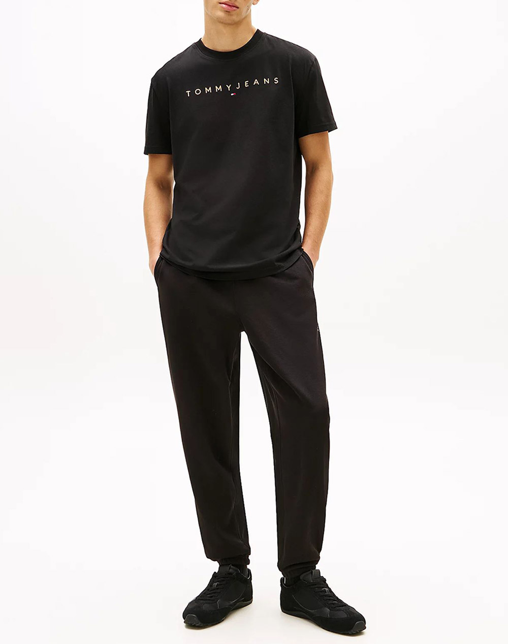 Tommy Jeans Tjm Reg Linear Logo Tee Ext Dm0Dm20744-Sev Totalblack ανδρικά ρούχα μπλούζες T-Shirt Politikos Shop Πολιτικός